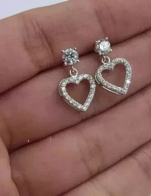 2.50Ct Round Cut Lab Created Diamond 14K White Gold Plated Drop Dangle Earrings