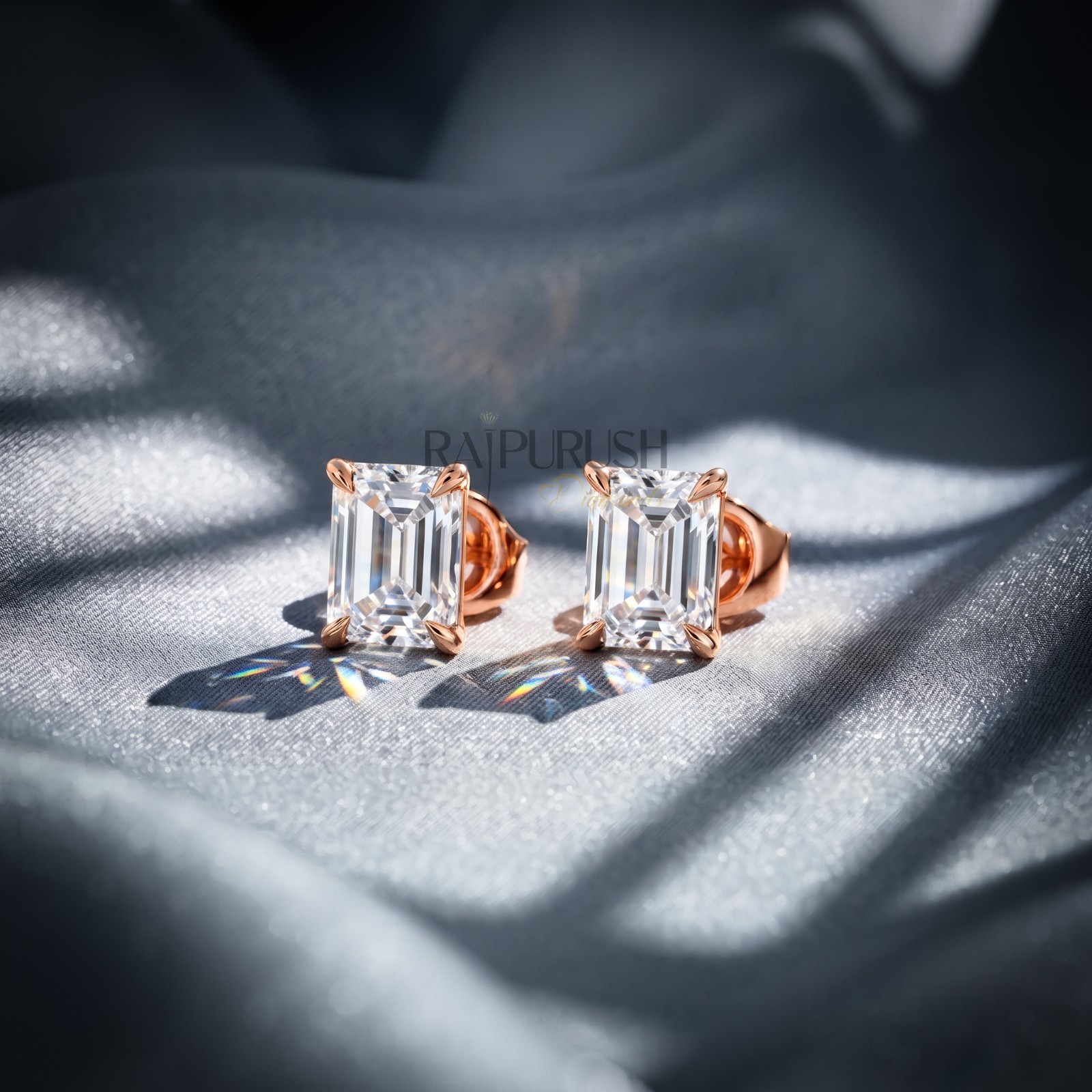 VVS Moissanite Emerald Cut Stud Earrings 925 Silver Iced Hip Hop Mens Womens