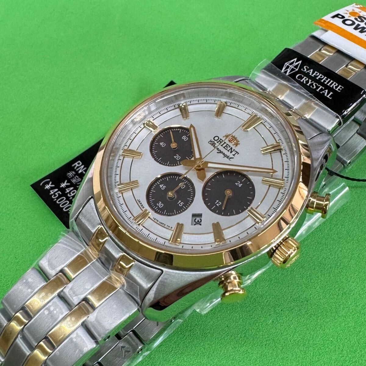 Brand New ORIENT Watch Contemporary RN TX0302S Chronograph Solar Quartz Gold Col