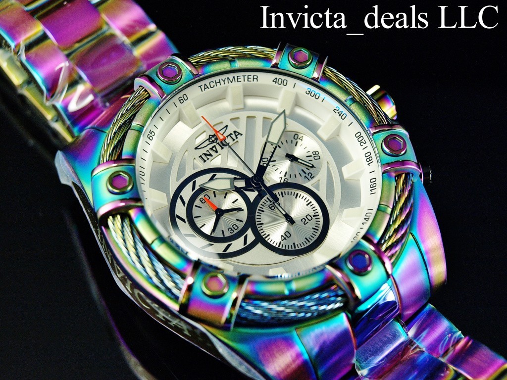Invicta 52mm Men’s BOLT Chronograph White Dial IRIDESCENT Tone Stainless St Watc