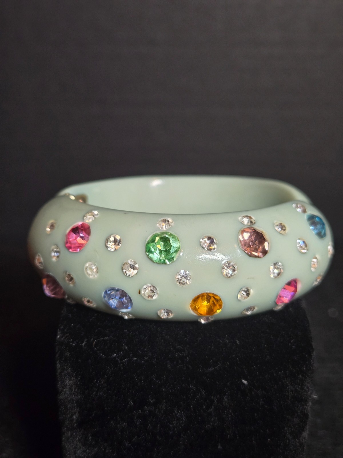 Vintage Powder Blue Bakelite Clamper Bracelet with Rhinestones