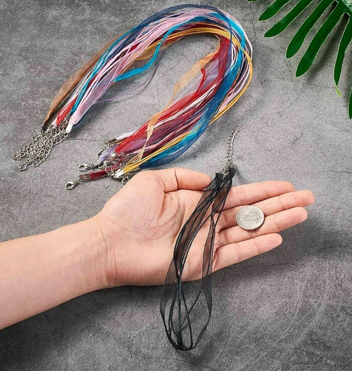 ORGANZA RIBBON CORD NECKLACE 17-18″ CHOOSE COLOR Purple Pink Black Burgundy More