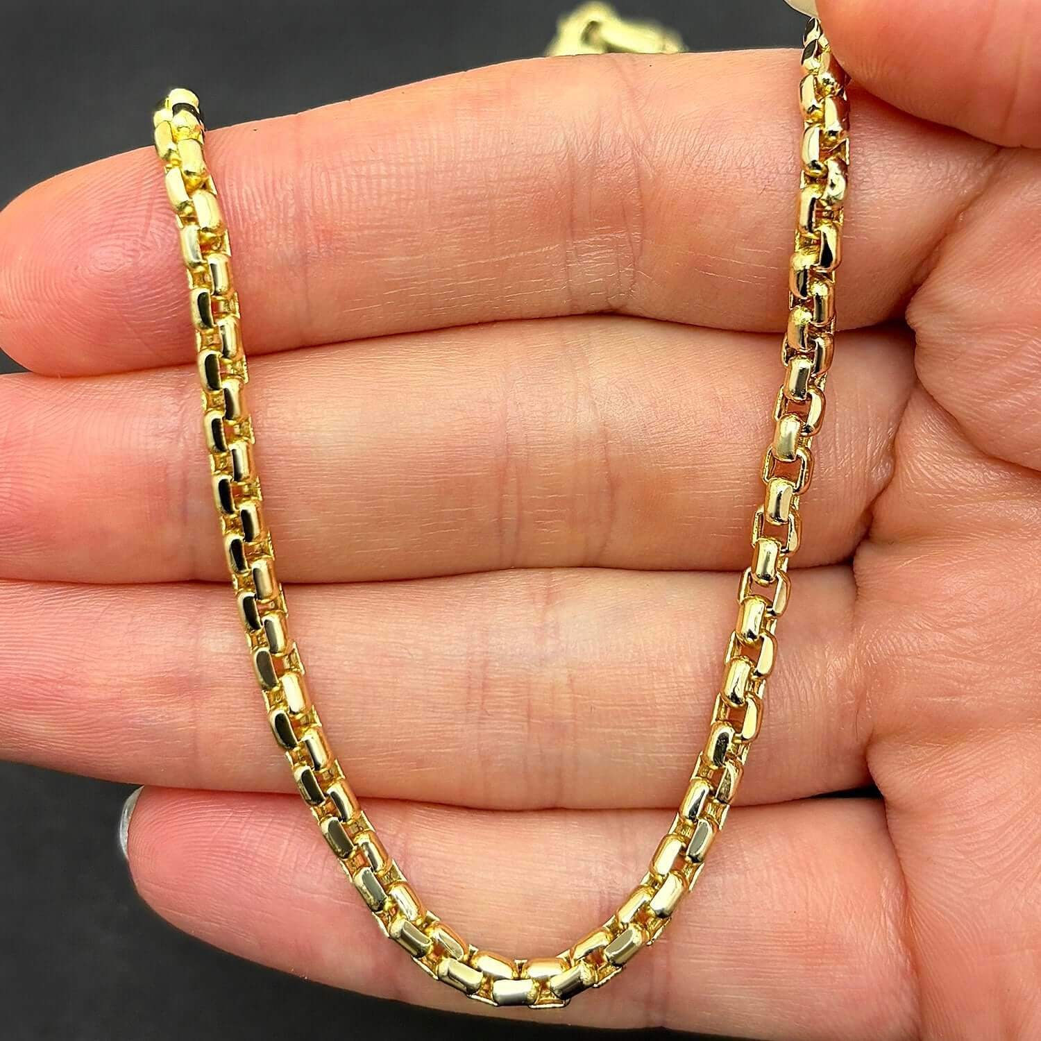 14K Yellow Gold 3mm Round Box Chain (Solid Links) 18″-30″