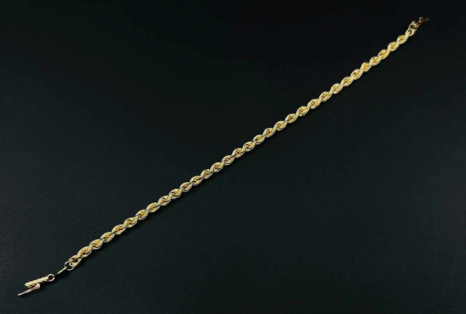 Solid 14K Yellow Gold Classic Rope Link Bracelet w/Safety Latch 3.7mm, 8″, 2.2g