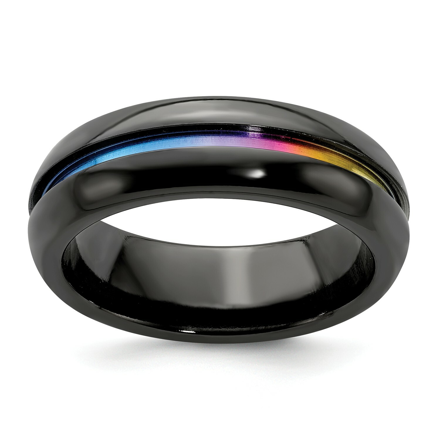 Black Ti Titanium 7mm Multicolor Anodized Groove Dome Wedding Band Sizes 7 to 13