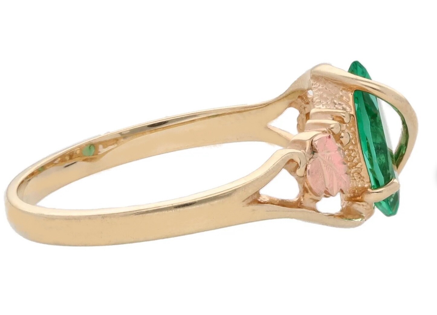 Black Hills Gold 10k Marquise Lab Created Emerald Leaves Ring Size 7