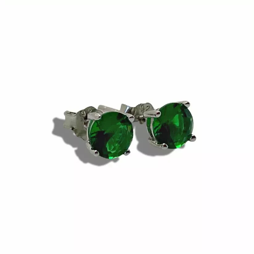 White Gold Finish 4mm Green Emerald Stud Earrings Gift Box Included Free Postage