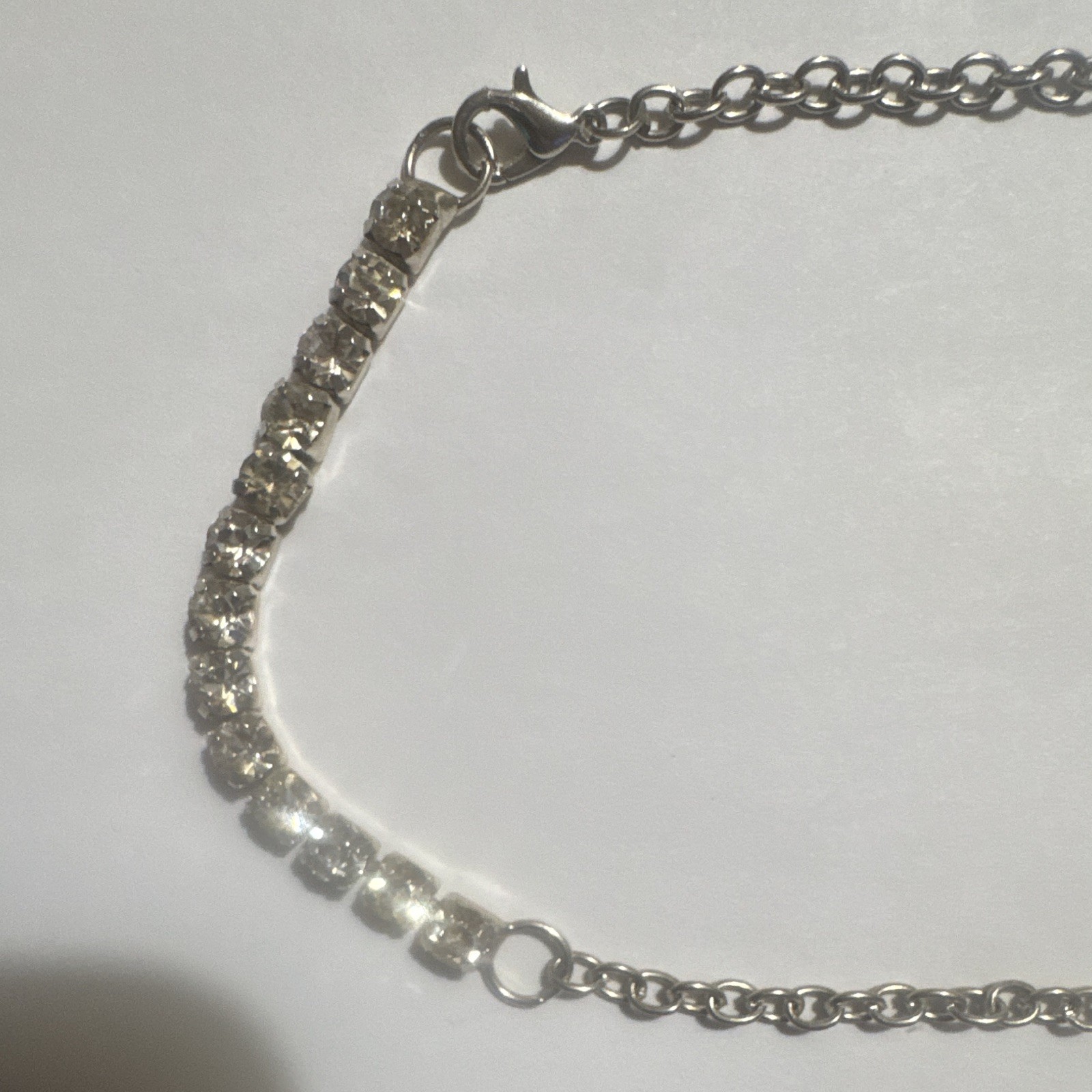 Silver Tone Clear CZ Bar Link Necklace Adjustable Cable Chain Lobster Clasp