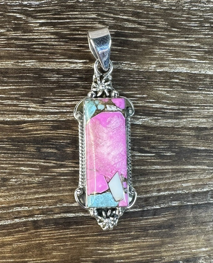 Native Southwest Sterling Silver Cotton Candy Turquoise Statement Pendant
