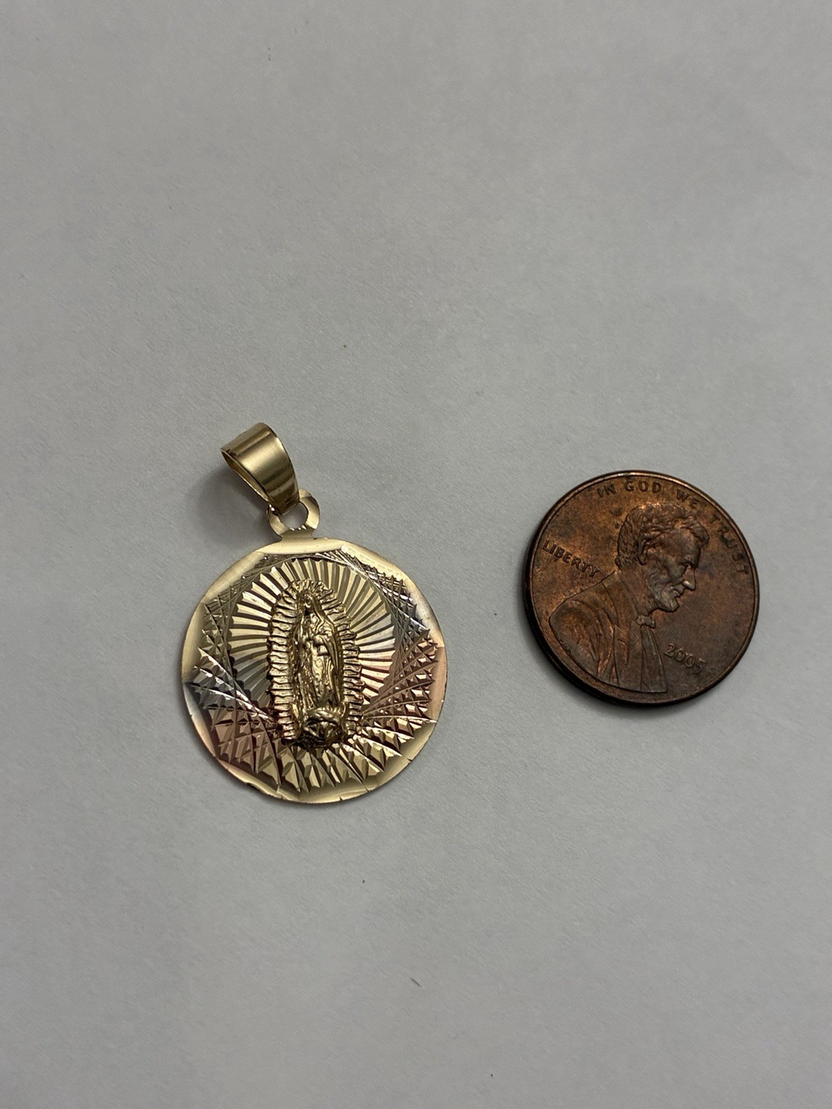 Virgin of Guadalupe Religious Round Medal Pendant 18K Gold Filled
