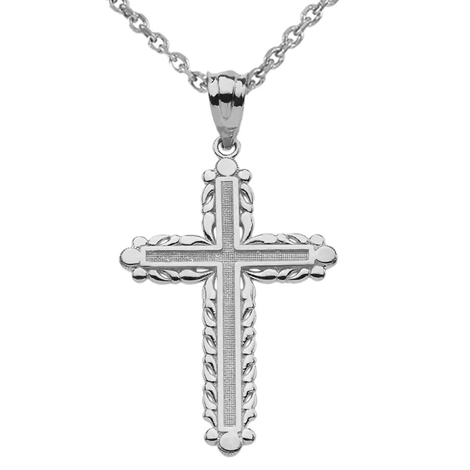 Gold Beaded Cross Pendant Necklace (Available in Yellow/Rose/White Gold)