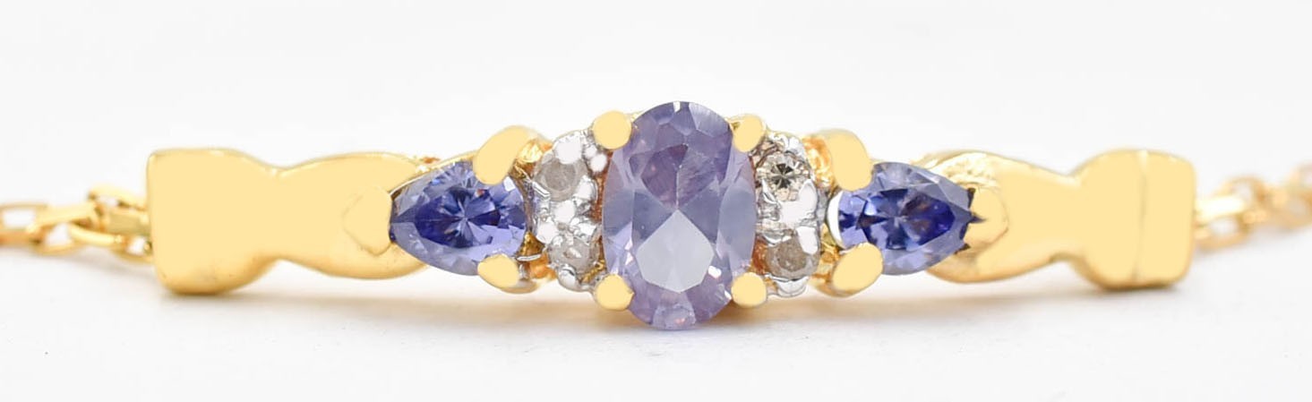 LABCREATED ALEXANDRITE /TANZANITE & GENUINE DIAMOND BRACELET 10k Solid GOLD -NWT
