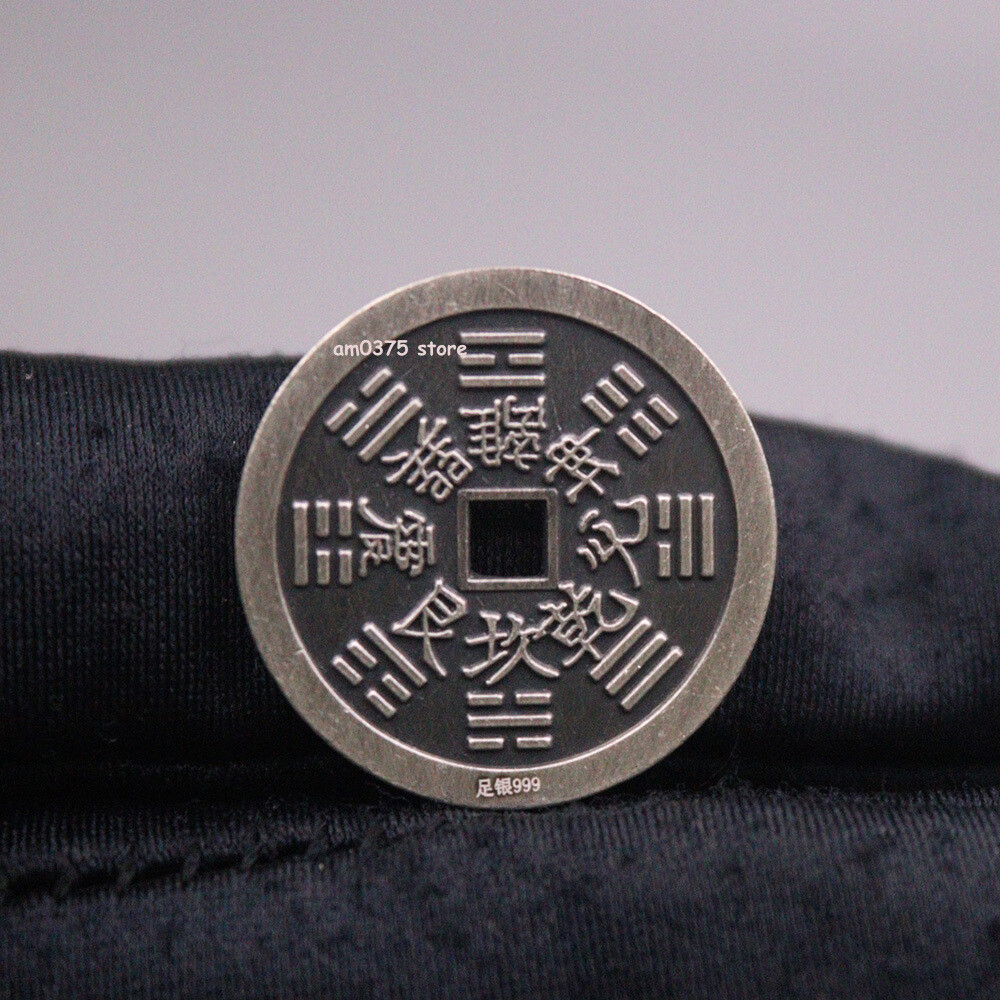 Pure 999 Fine Silver Women Man 山鬼花钱 Exorcise Evil Spirits Coin Pendant 22mm
