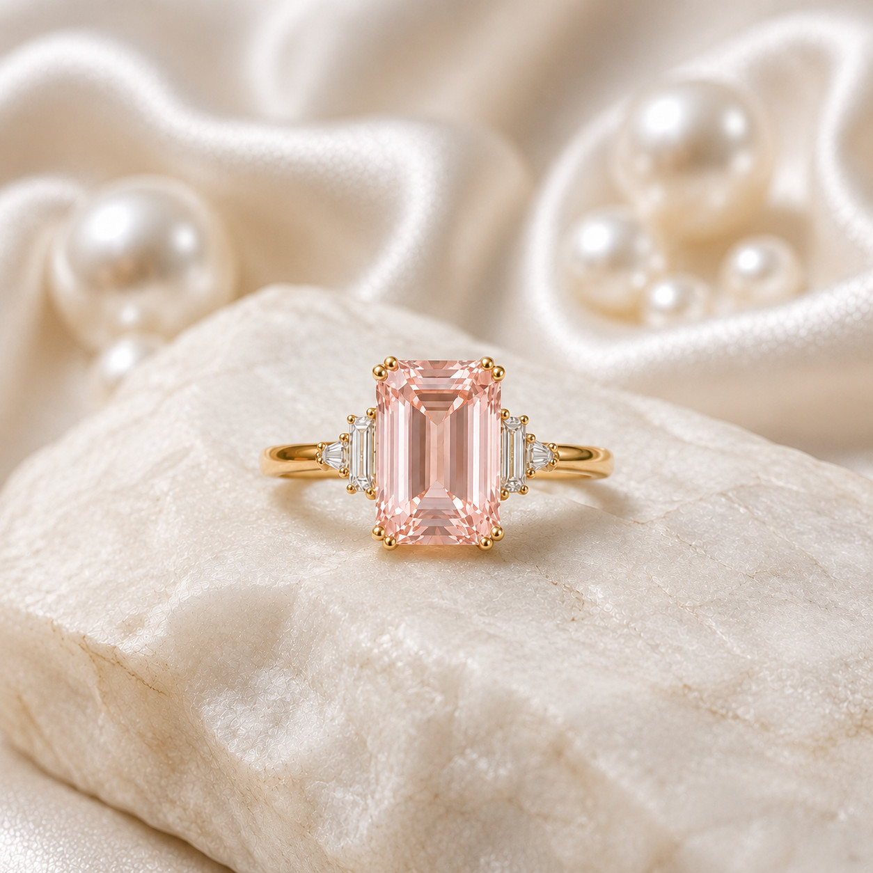Fancy Vivid Pink IGI Lab Grown Emerald Cut Diamond Ring 4.40 Ct 14k Yellow Gold