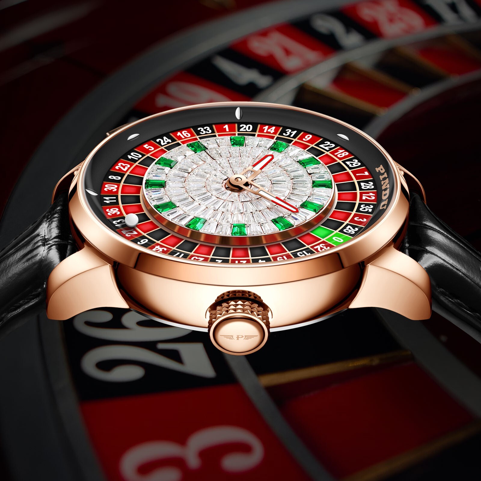 2024 PINDU Men’s Automatic Waterproof Roulette Button Dress Watch