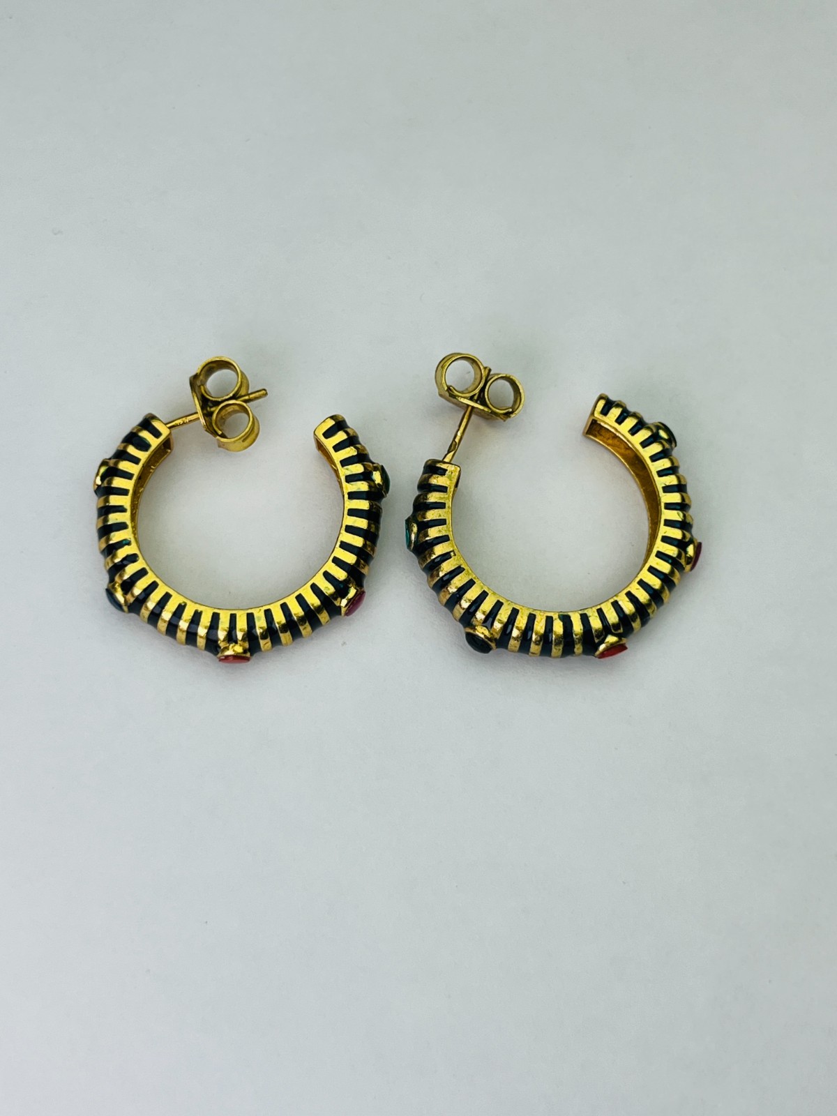 Silver Gold Plated Black Enamel Multi Color Kundan Hoop For Women