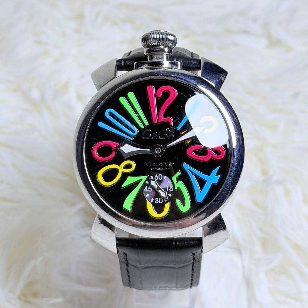 GaGa MILANO Manuale 48mm 5012.MOS.01S Manual Black Multi-Color Dial Leather