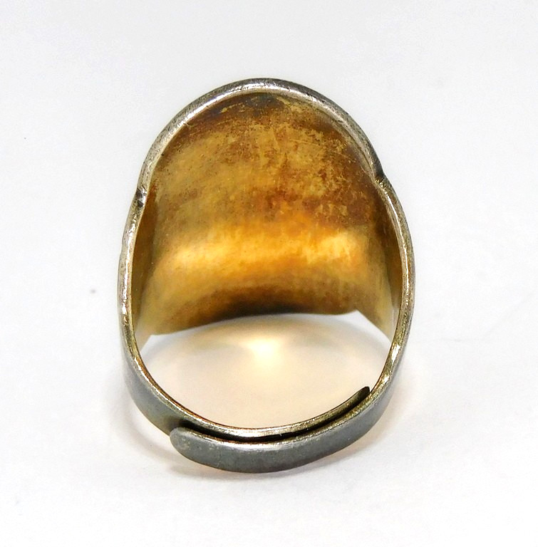 Vtg Chinese Export Sterling Silver Cloisonne Enamel Lovebirds Cigar Band Ring