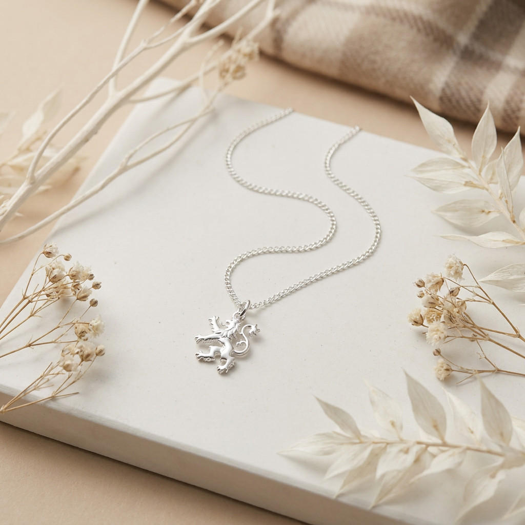 Sterling Silver Lion Rampant Pendant Necklace & Gift Box