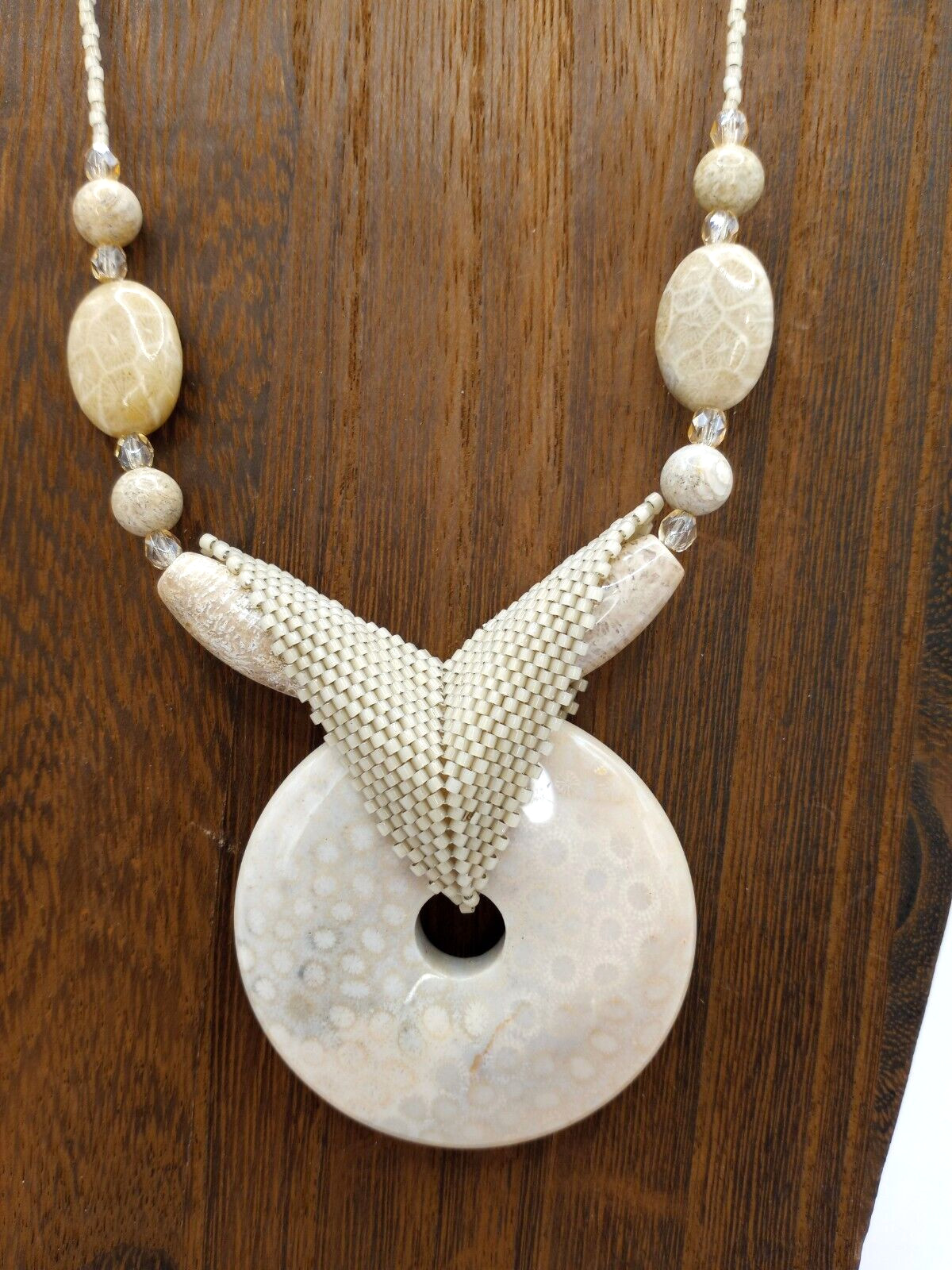 Boho Style Natural Stone Necklace with Earrings & Mother of Pearl Bracelet