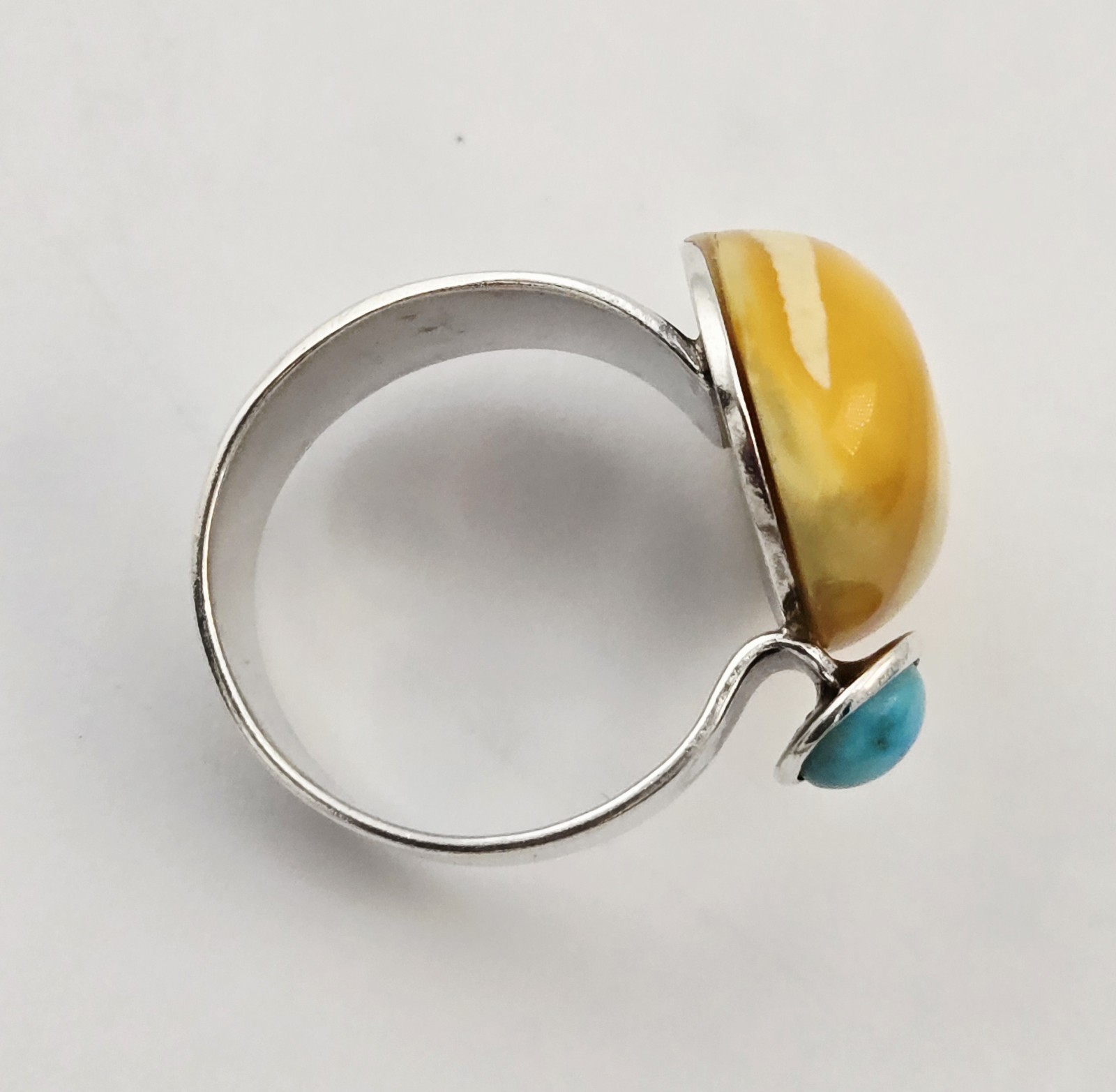 Vintage Butterscotch Baltic Amber Turquoise Sterling Silver Ring Size 9 – 8g