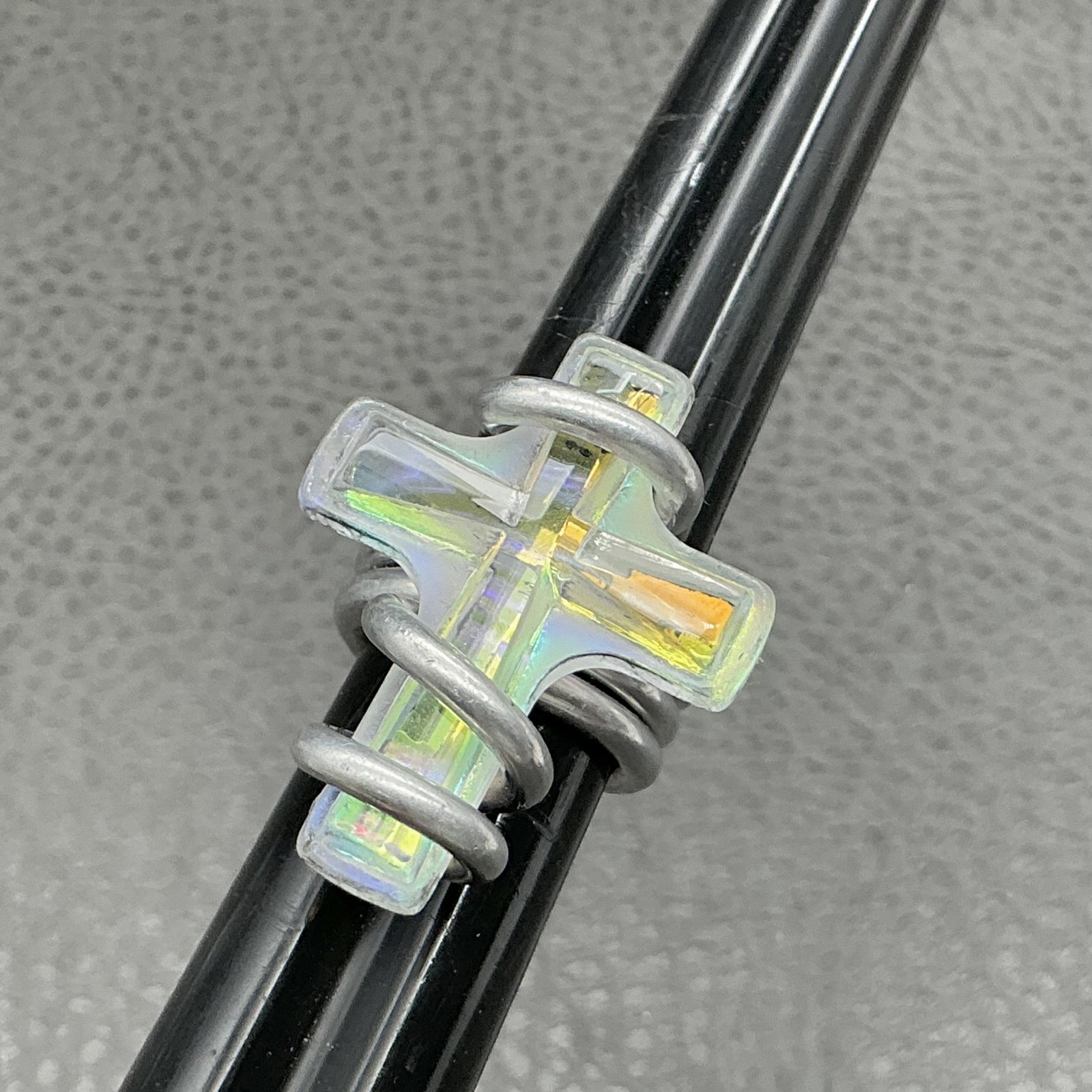 Silver Tone Wrap Ring Size 8 Clear Crystal Cross Statement Cocktail Fashion