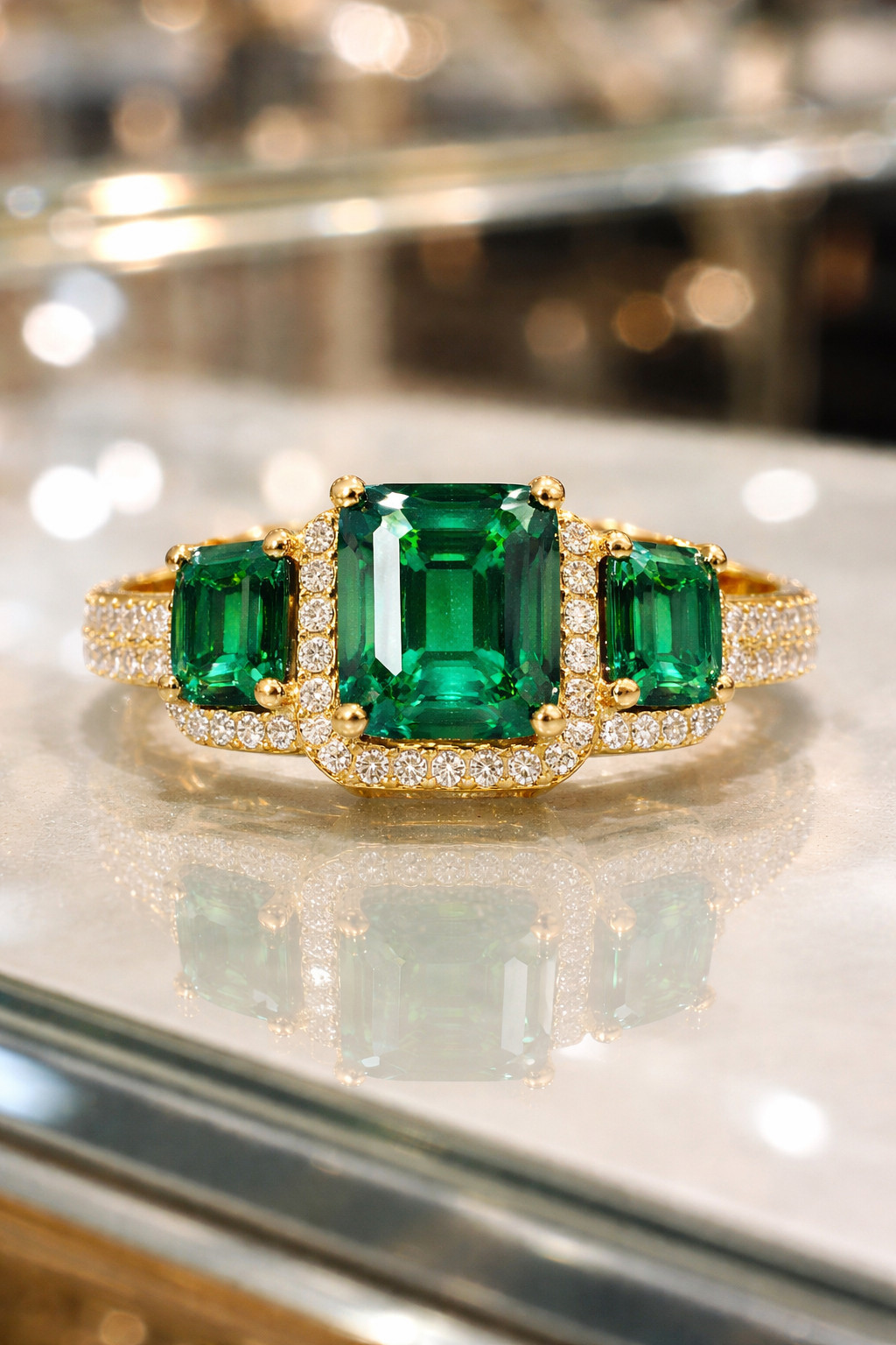 6.50 Ct Emerald Natural Emerald & Diamond Wedding Gift Ring 14K Yellow Gold Sz 7