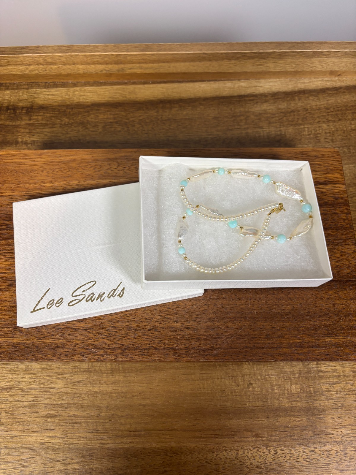 Lee Sands Baroque Pearl Round Pearl Light Blue Bead 19″L Necklace