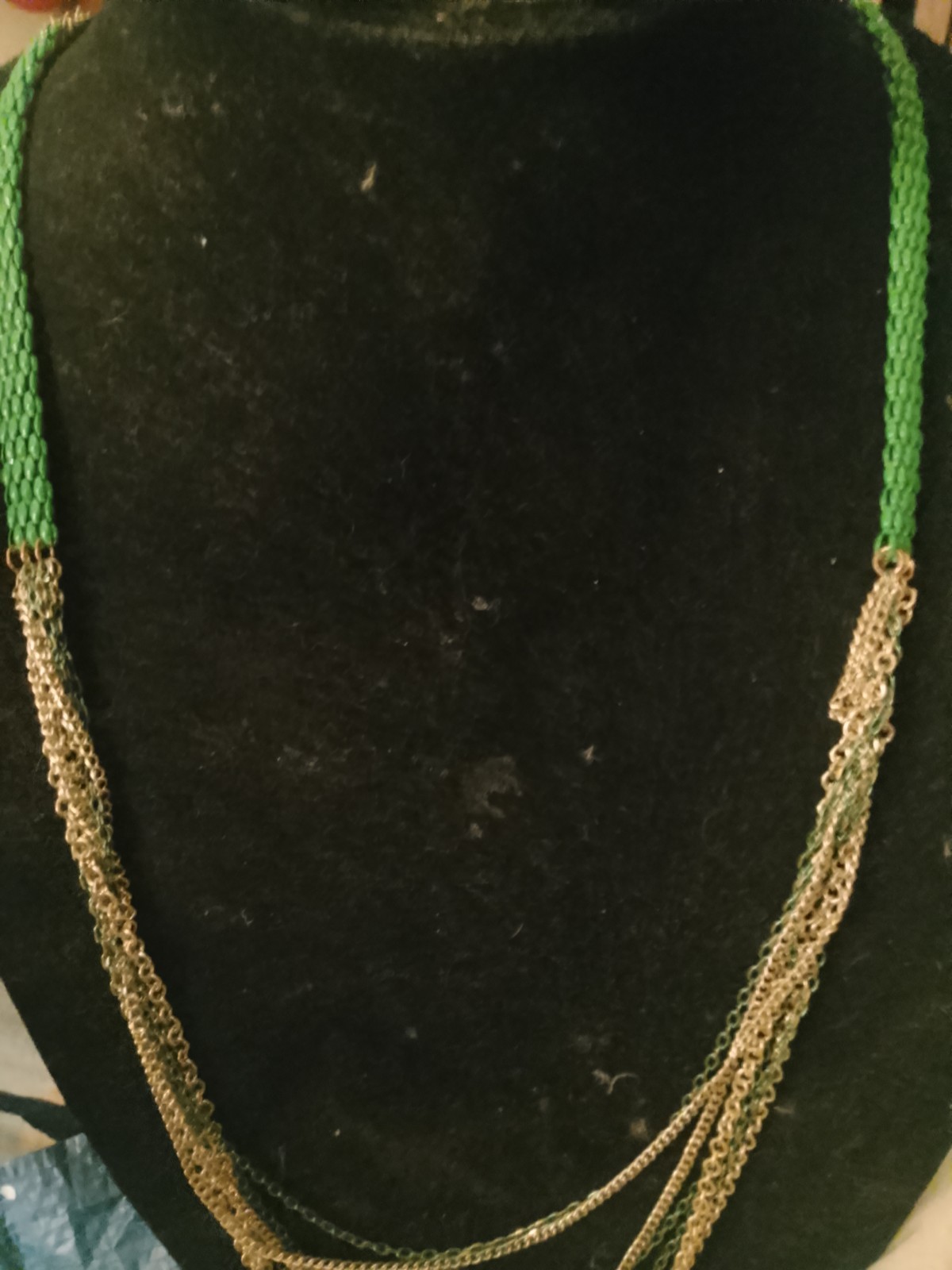 Green Gold-Tone Glass Round Beaded Multi-Strand Cable Chain Necklace Bohemian