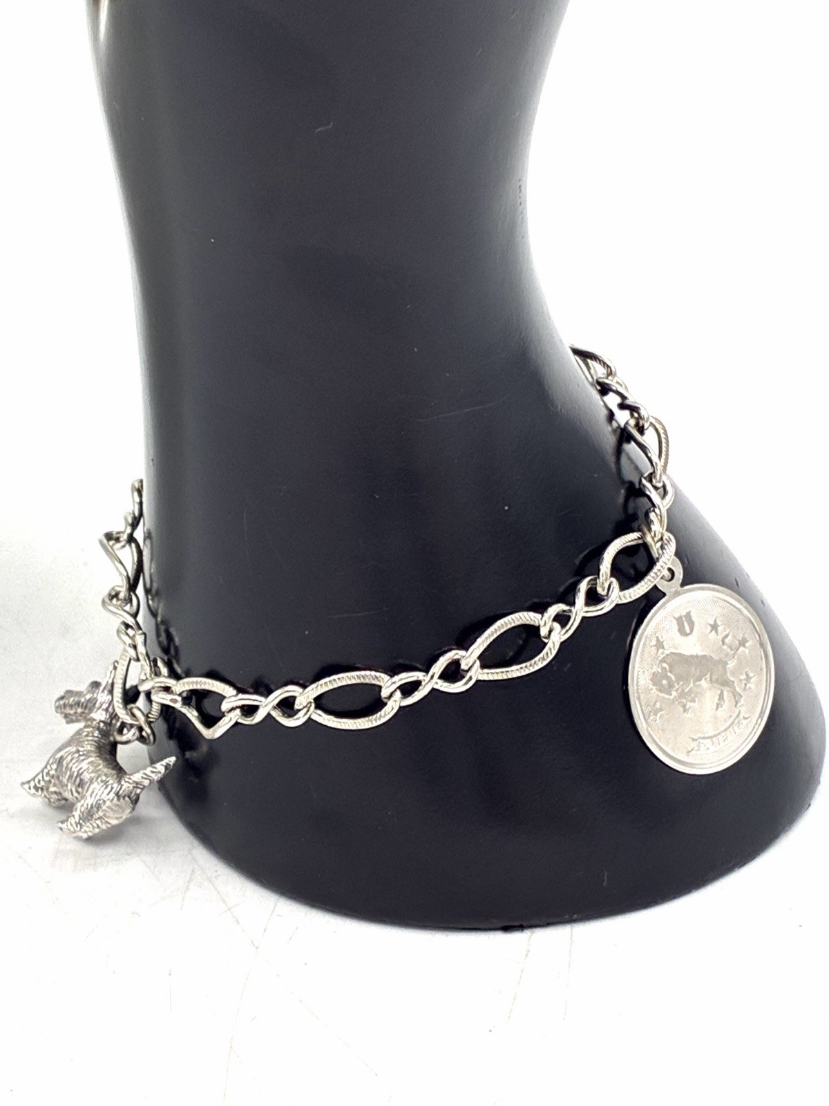 Sterling Silver Charm Bracelet Taurus Zodiac Dog Kinney 14g Figaro Chain
