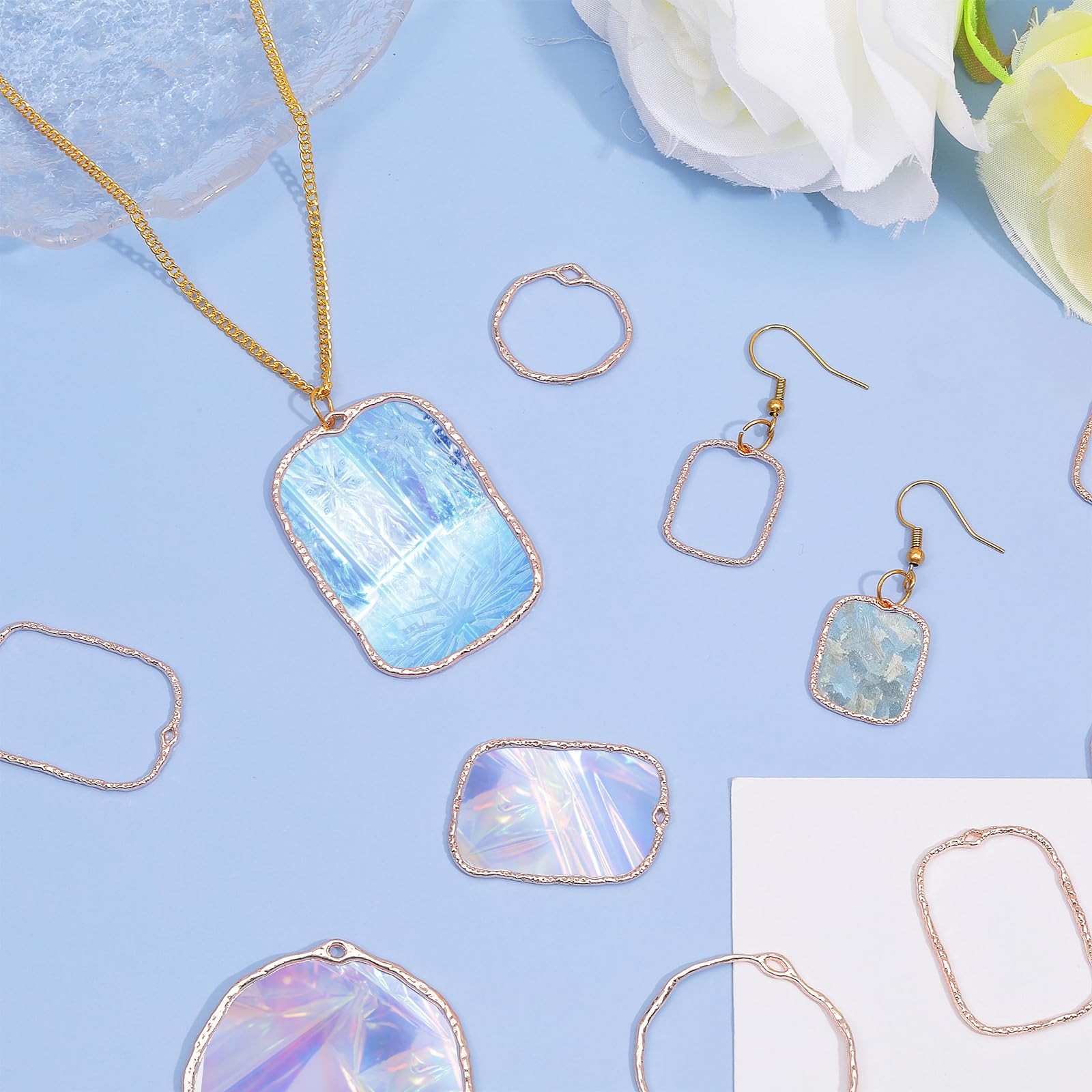 CHGCRAFT 48Pcs 6 Styles Open Back Bezel Pendants DIY UV Resin Pendants Resin
