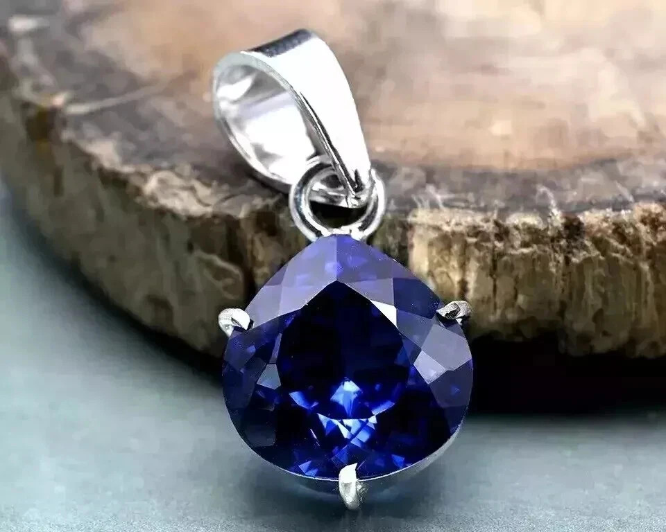 45 Ct Natural Blue Sapphire Certified Pear Cut 925 Solid Silver Pendant Gemstone