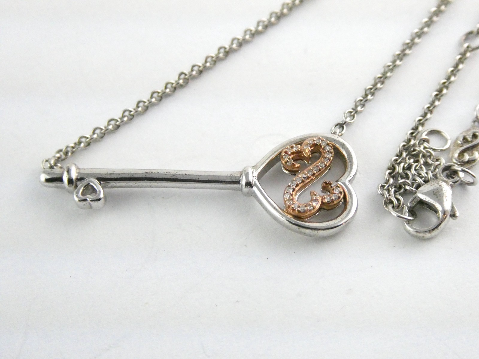 Jane Seymour Open Heart Sterling Silver 10k Natural Diamond Key Pendant Necklace