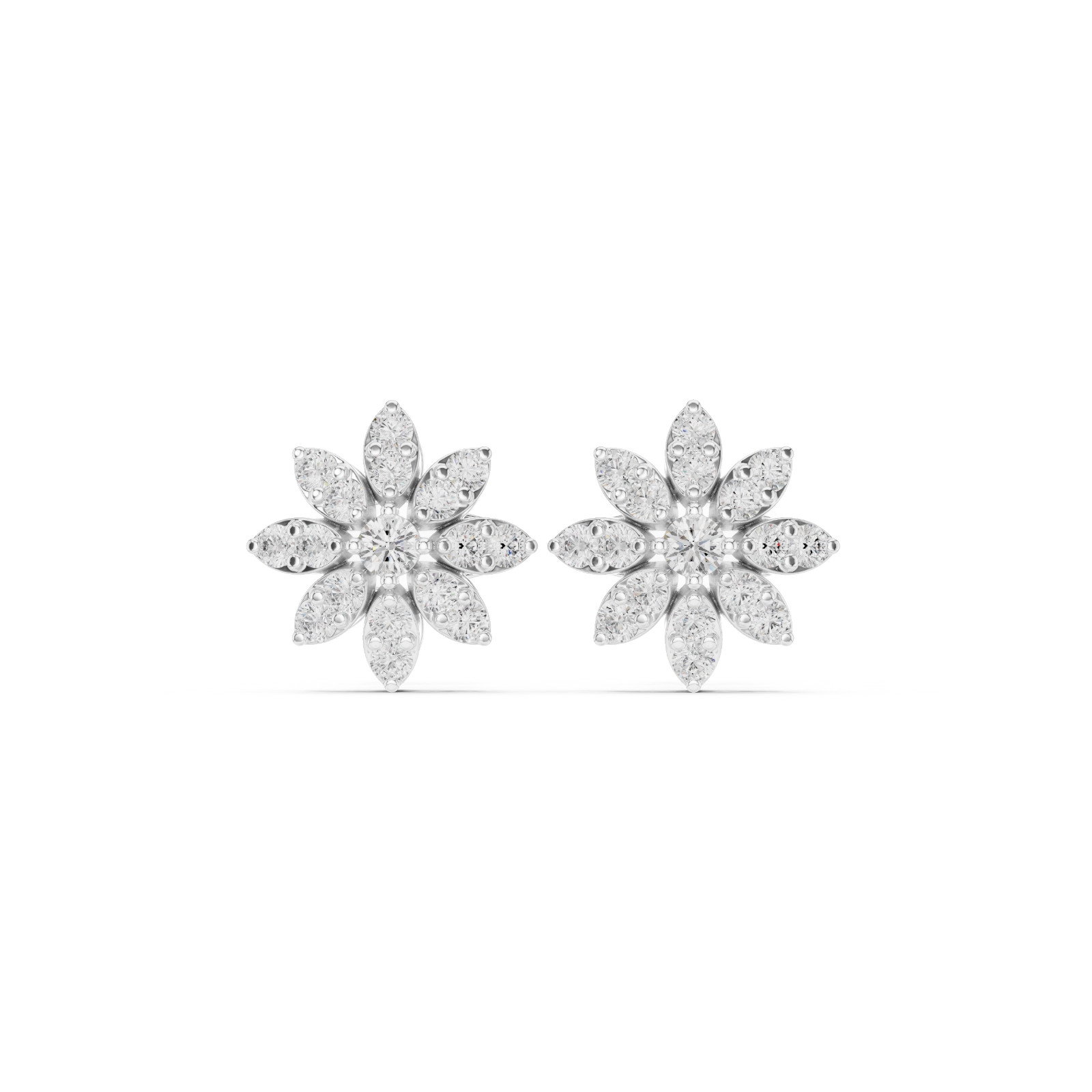 Certified VVS1 D Natural Diamond Women Alosia Floral Stud Earrings 14k Gold Over