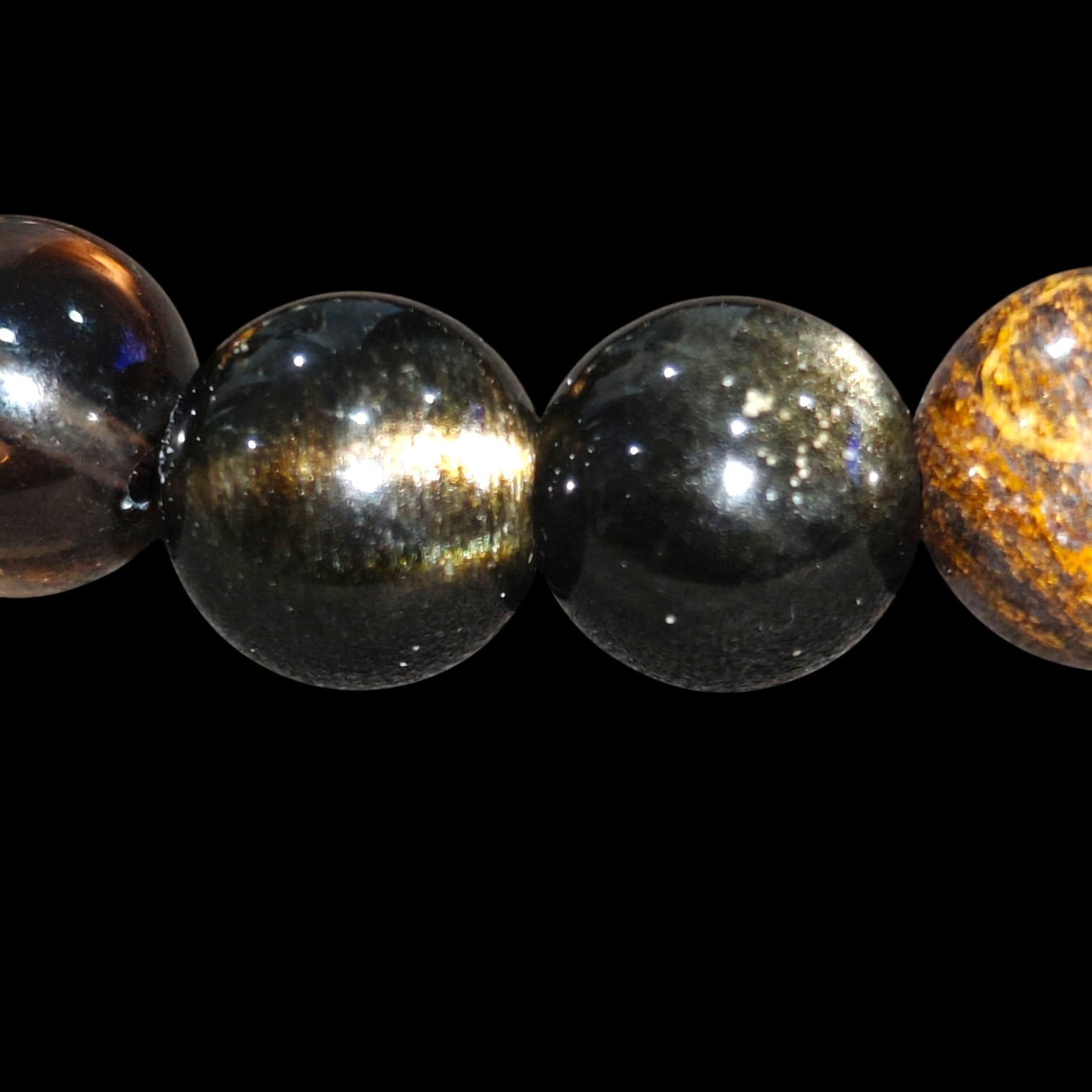 Pyrite, Bronzite, Smoky Quartz, Gold Obsidian, Tiger Eye Bracelet Natural Stones