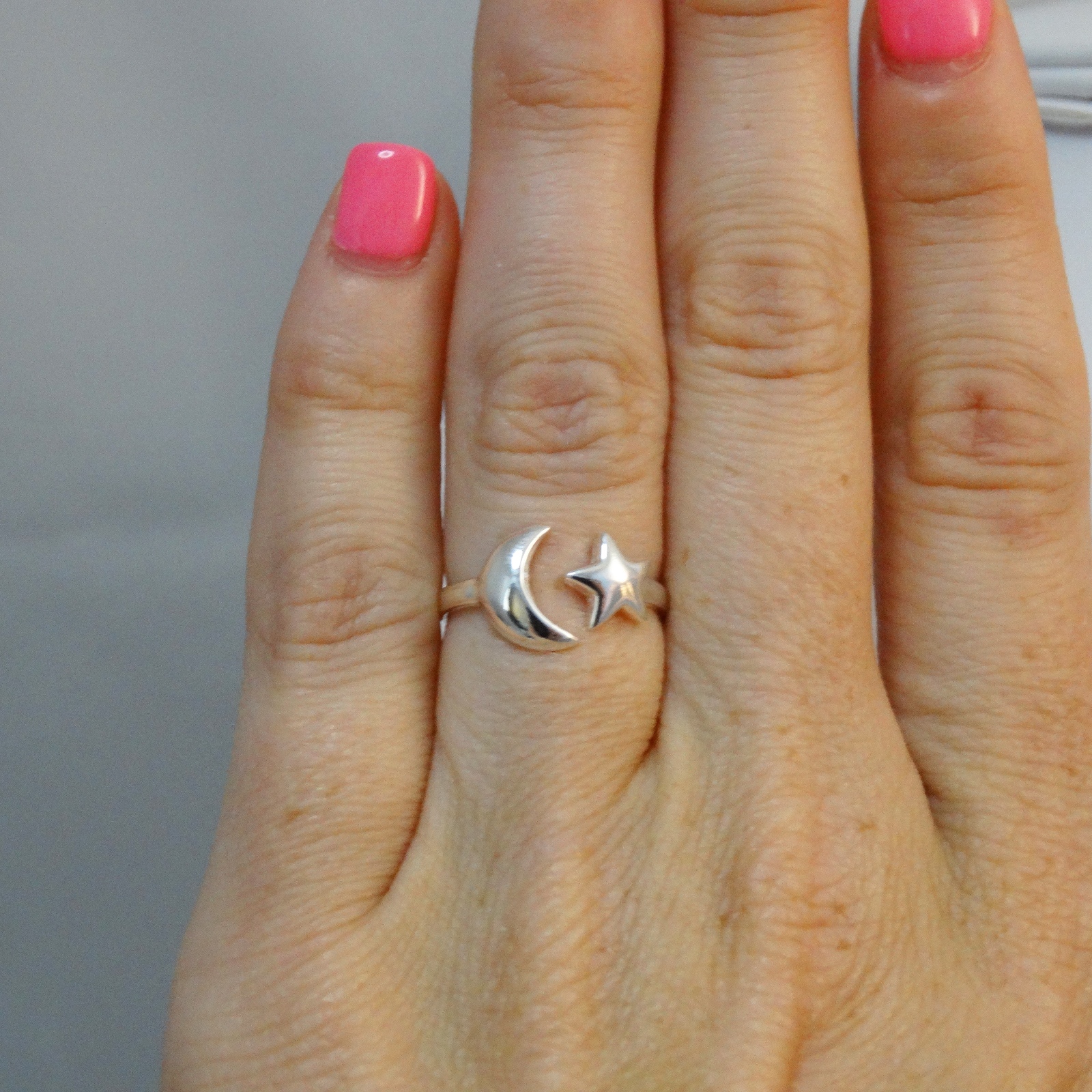 Crescent Moon and Star Ring – 925 Sterling Silver – Sizes 5-10 Sky Celestial NEW