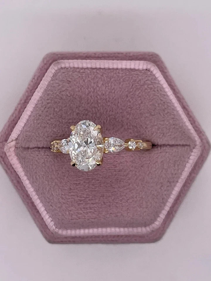 14k Yellow Gold Oval Cut Diamond Ring Lab Grown IGI Certified 2.4 Ct VVS E F