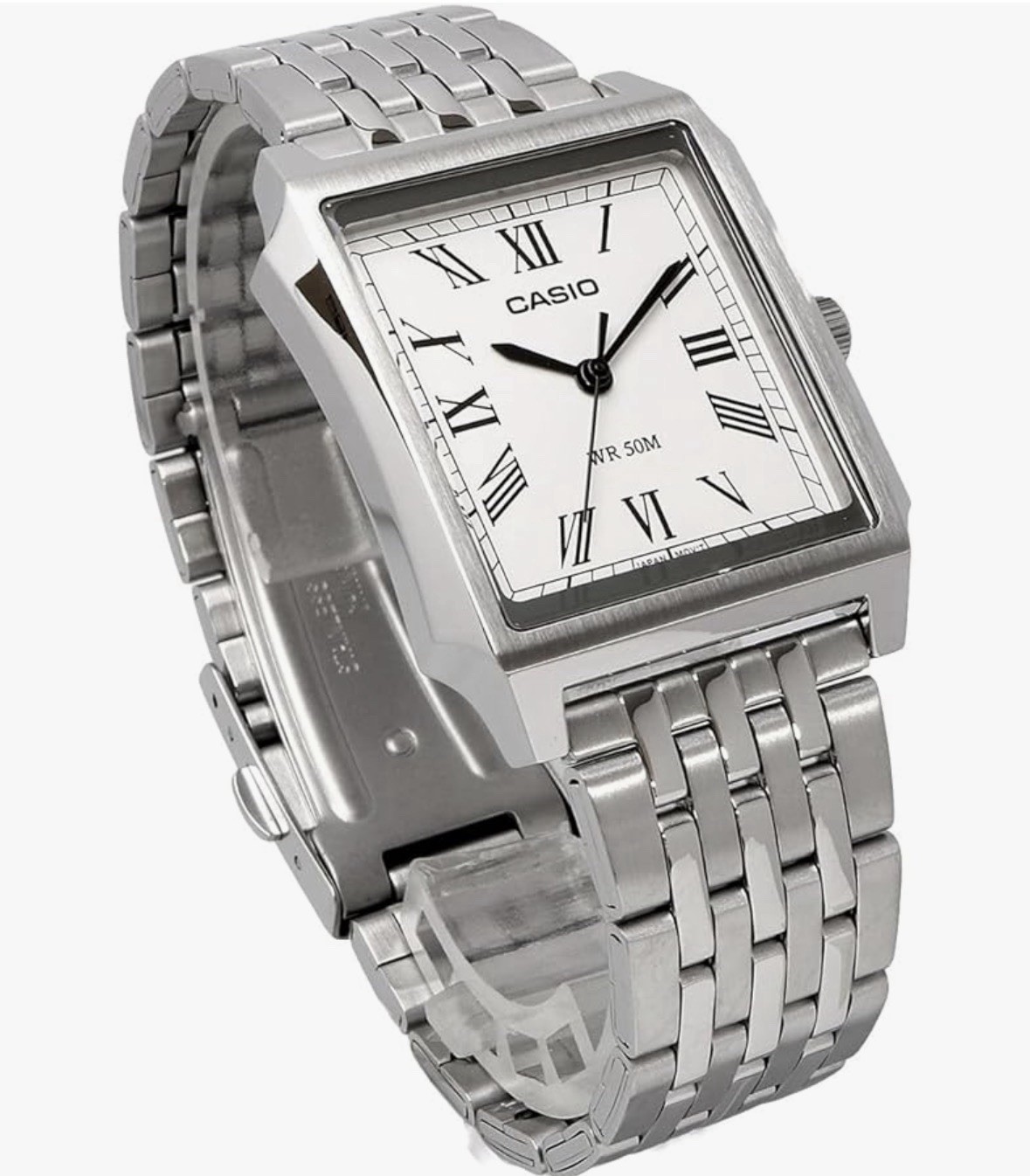 CASIO Vintage Square Stainless Steel Watch White Roman Numeral Dial MTP-B190D-7B