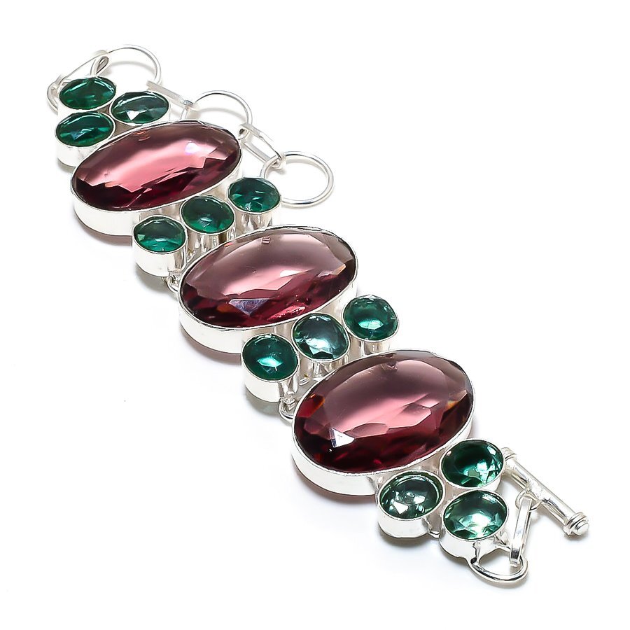 Amethyst, Apatite Handmade 925 Silver Plated Bracelet 7-8″ PK62