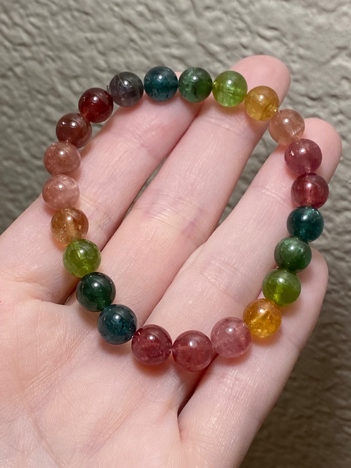 Certified Natural Multicolor Tourmaline Bracelet 8.4mm Rainbow Gemstone 6.5″