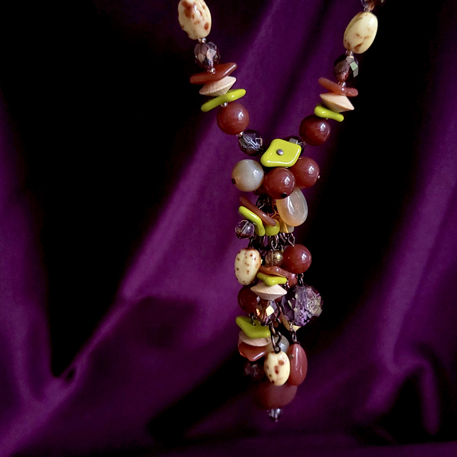 Necklace 16″ Brown Tone Glass Czech Vintage Beads Women’s Jewelry Art Deco Style