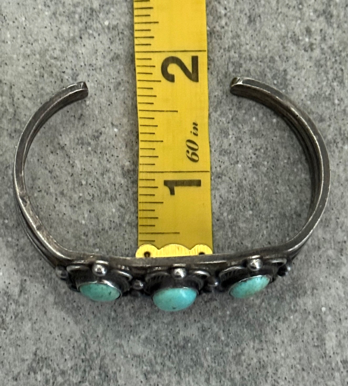 OLD Vintage Native American Navajo THREE Turquoise Silver Bracelet 6.3 in