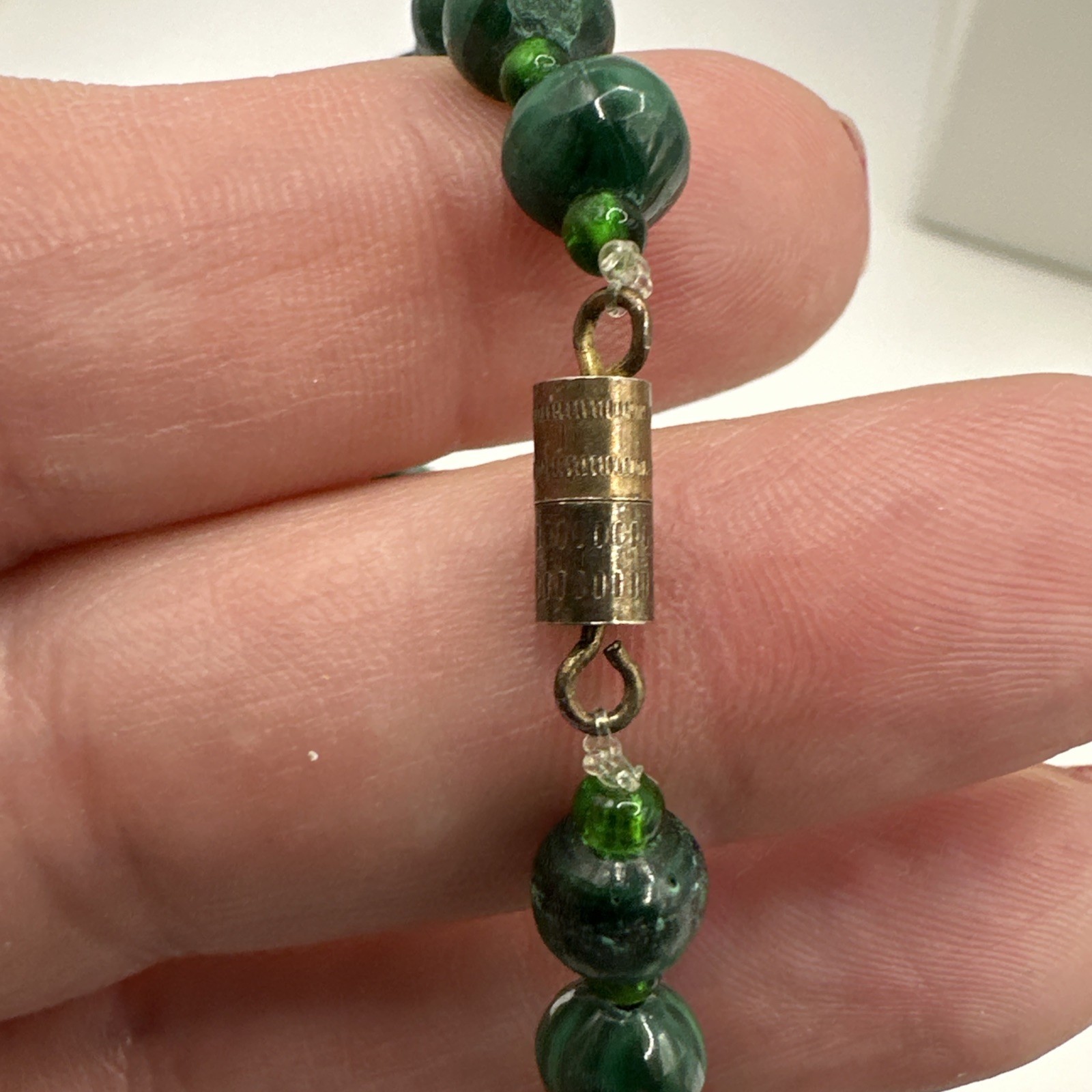 Vtg Green Malachite Graduated Bead Necklace Small Glass Spacers Boho Southwest