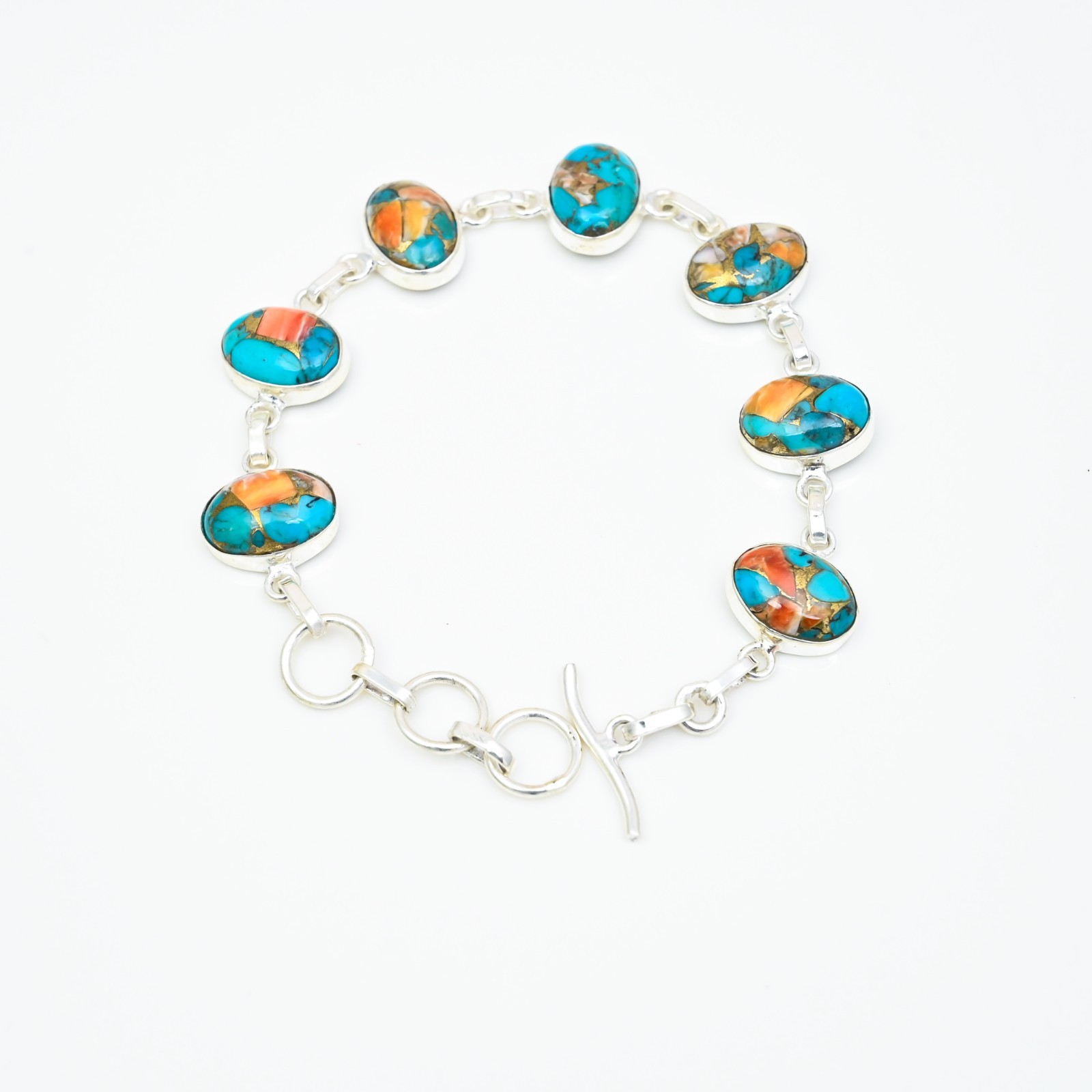Copper Turquoise Gemstone 925 Sterling Silver Handmade Bracelet Jewelry Gift For