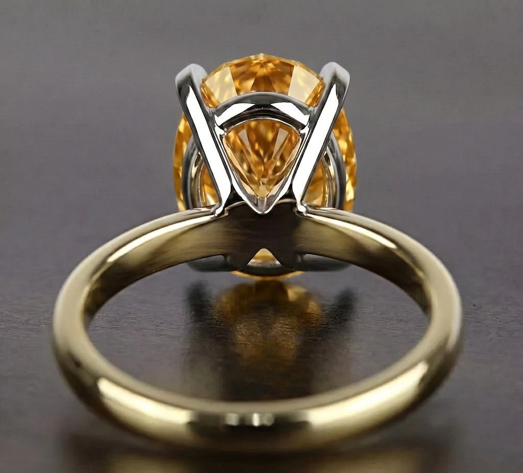 8.00 Ct Certified Oval Shape Natural Yellow Diamond Ring VVS1 Yellow Gold Finish