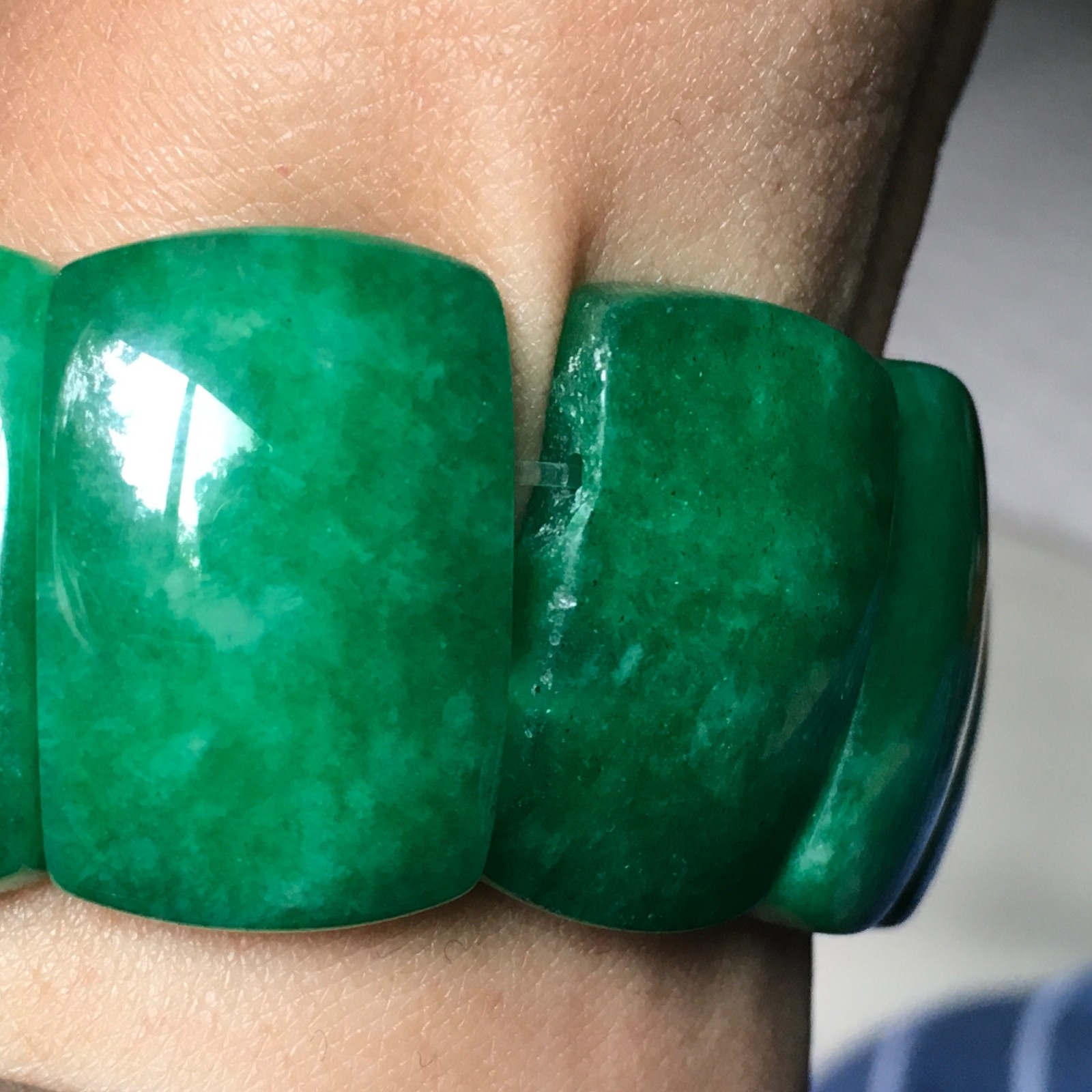 Rectangle double string natural green Jade Bracelet unisex