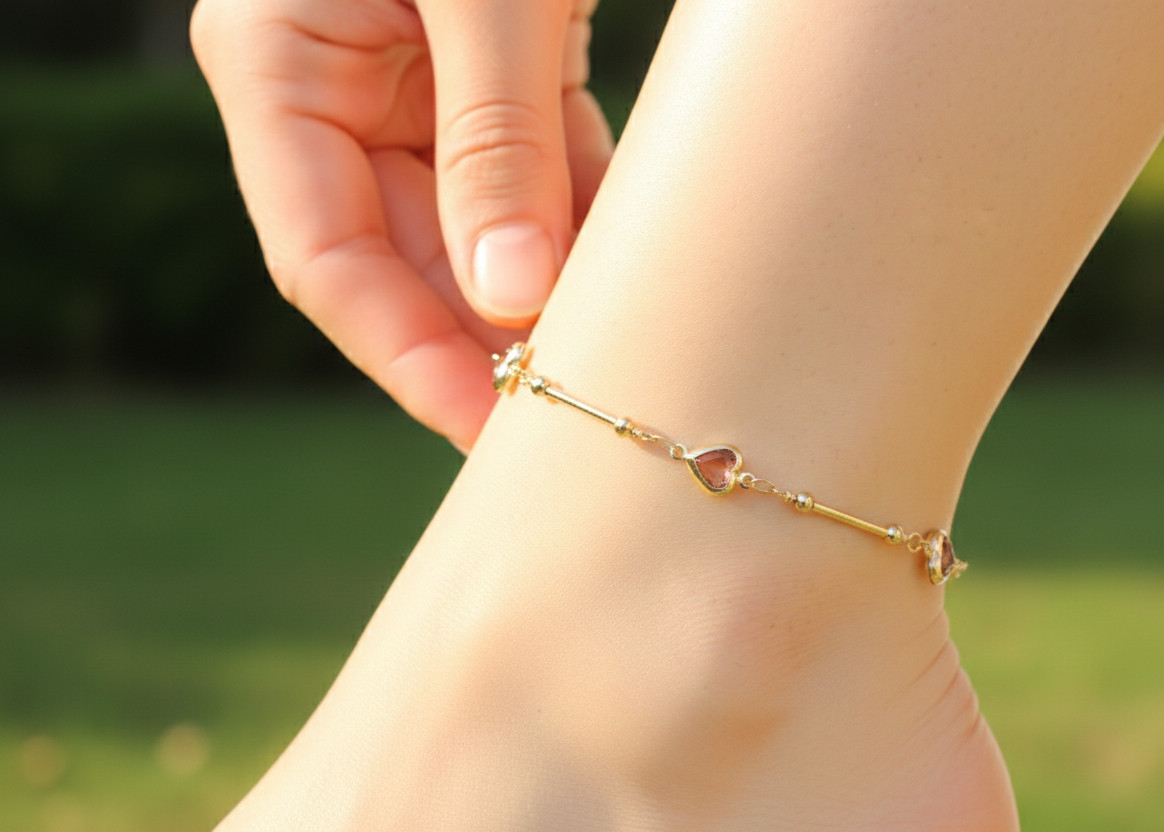 Elegant Gold Color Heart Anklet 18K Gold Plated Designer Anklet with Ruby