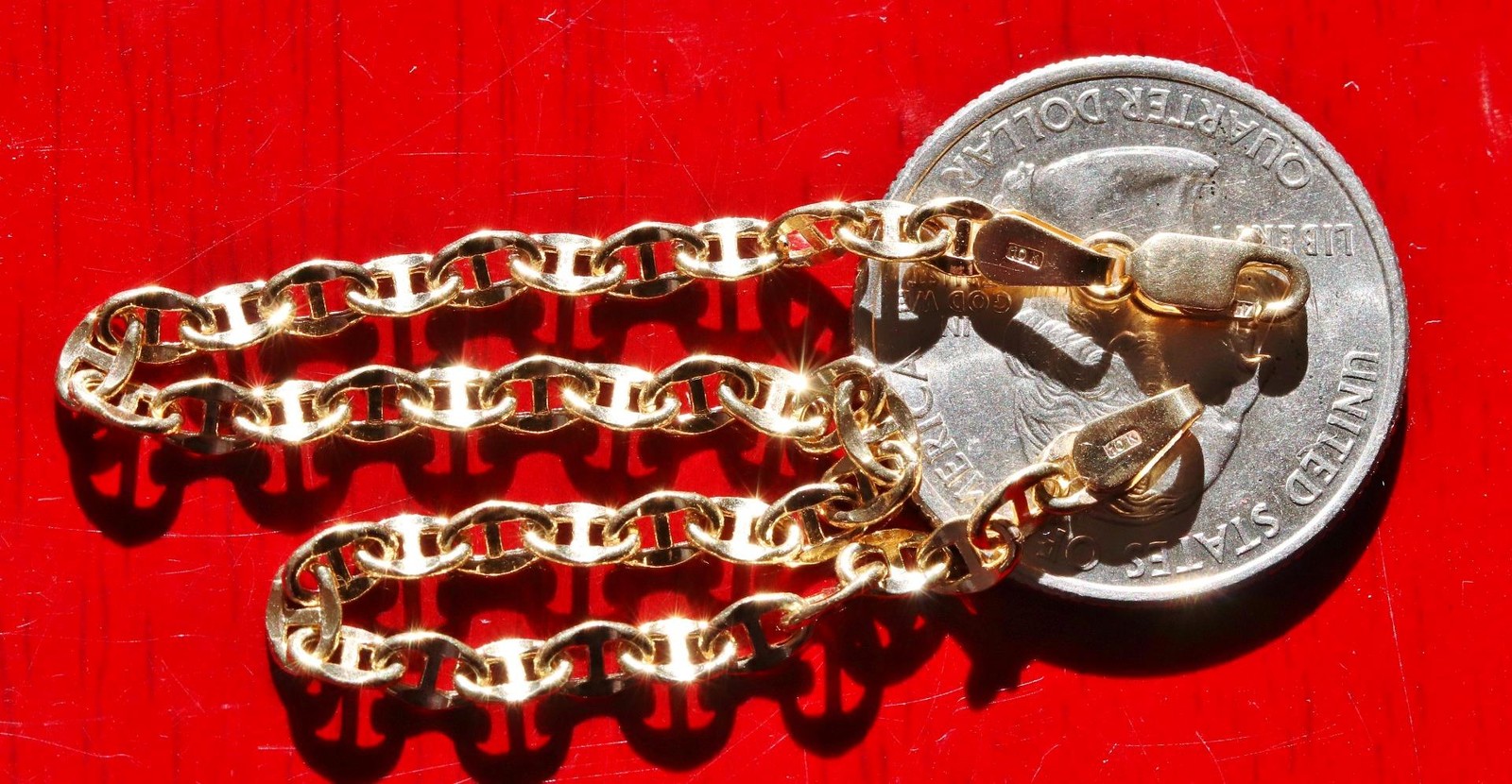 10k yellow gold bracelet 8.0″ diamond cut fancy mariner link chain 1.95g