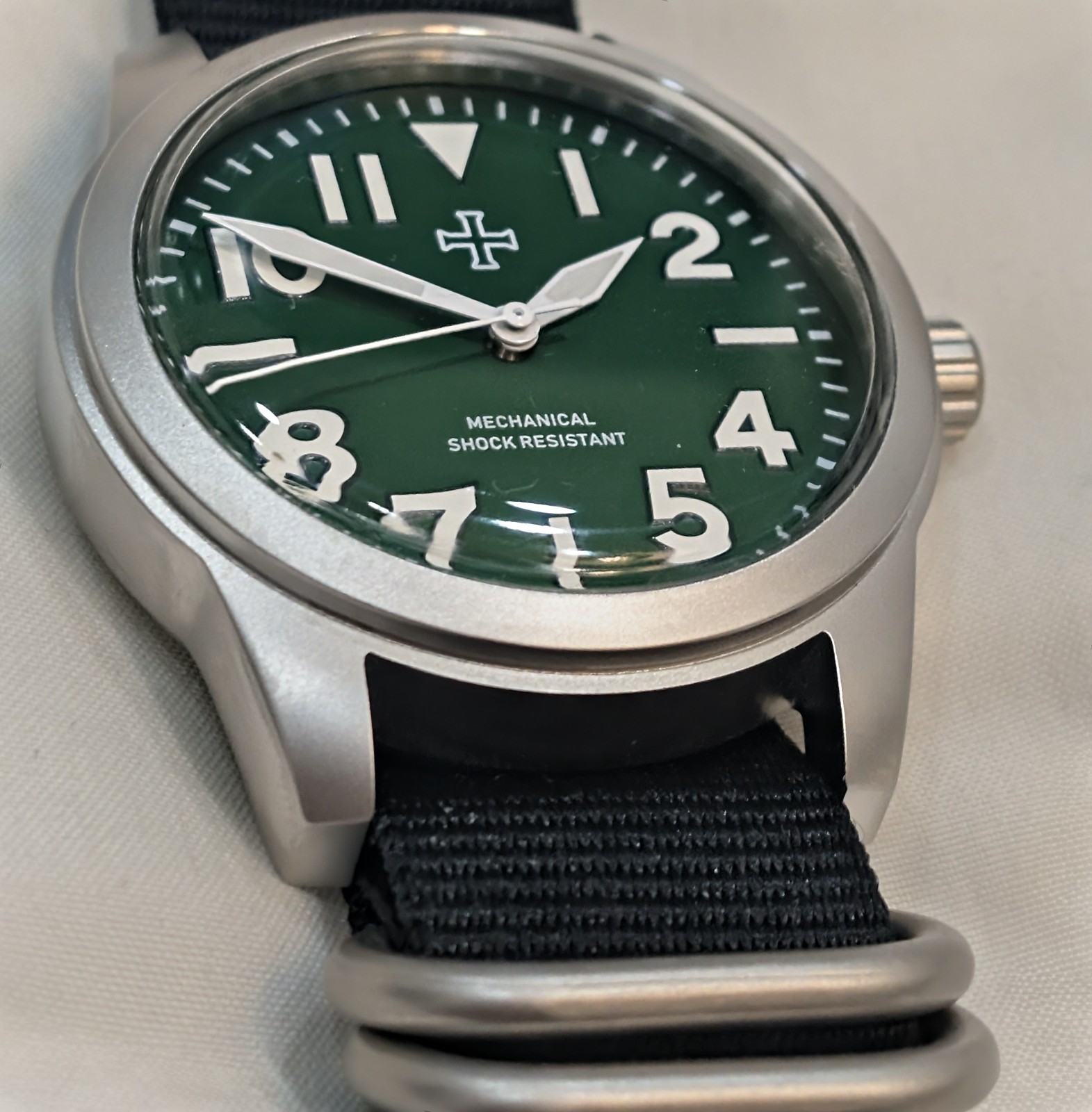 Mechanical Military tool watch Blasted Stainless steel green 39mm