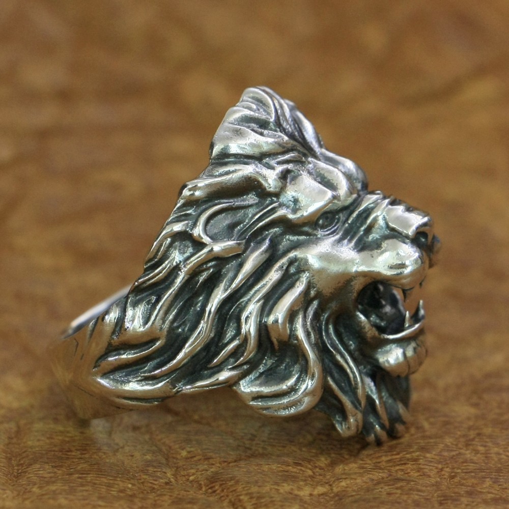925 Sterling Silver King of Lion Ring Mens Biker Rock Punk Ring TA191A US 7~15